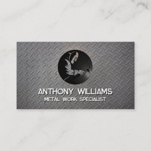 Welder Working Logo   Metal Business Card