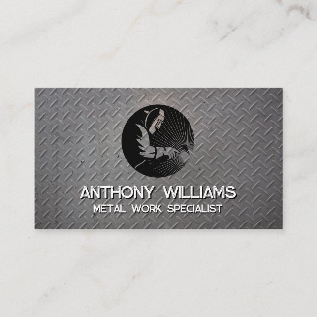 Welder Working Logo | Metal Business Card (Front)