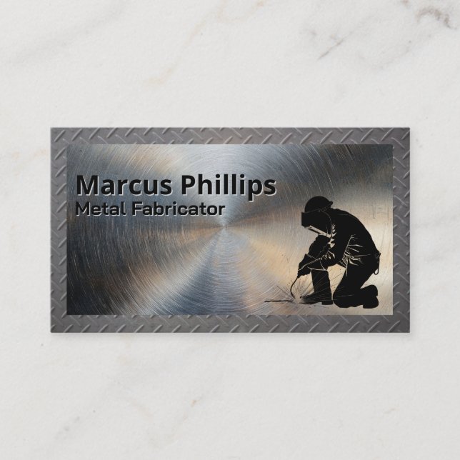 Welder Working | Metal Brushed Steel Business Card (Front)
