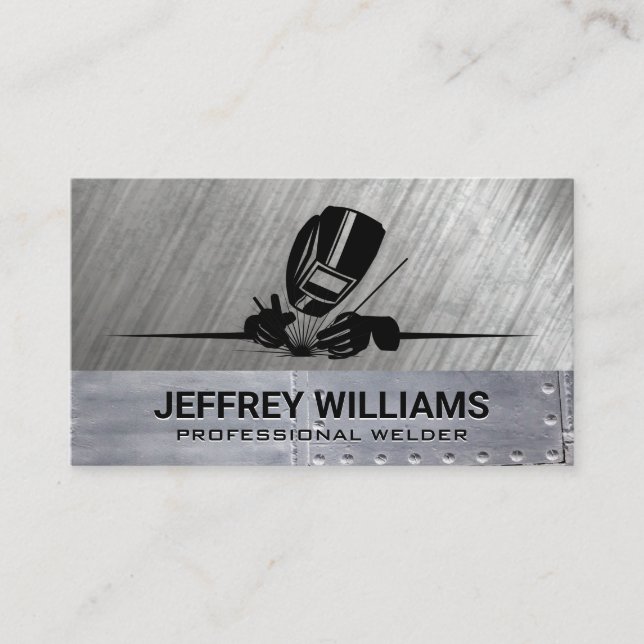 Welder Working | Metal Rivets | Steel Business Card (Front)