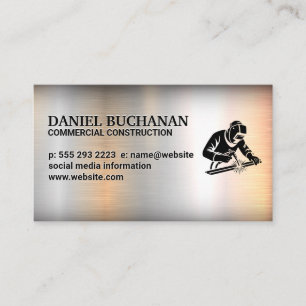 Welder Working on Steel   Metallic Background Business Card