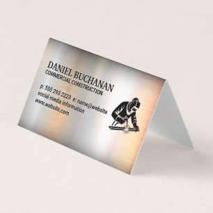 Welder Working on Steel   Metallic Background Business Card
