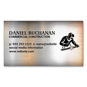 Welder Working on Steel   Metallic Background Business Card Magnet