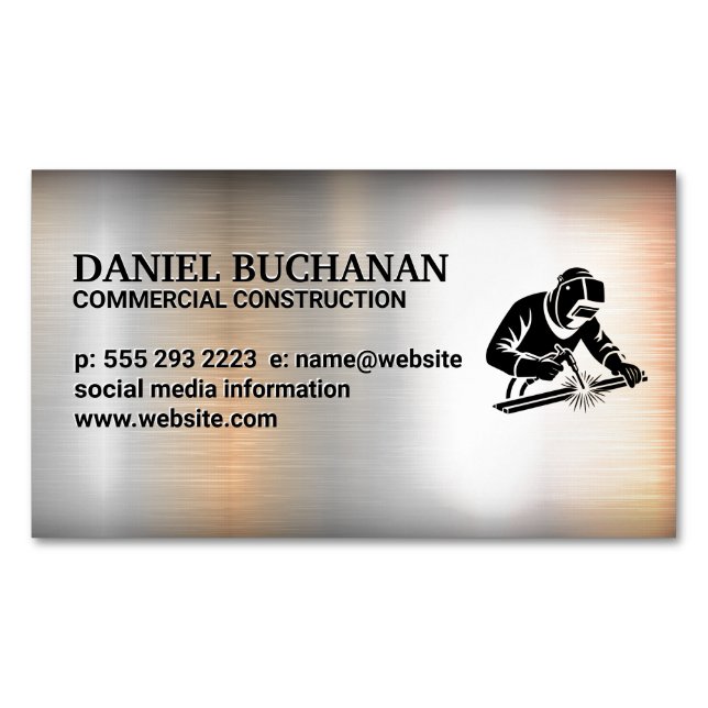 Welder Working on Steel | Metallic Background Business Card Magnet (Front)
