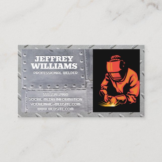 Welder Working | Sparks | Metal Steel | Rivets Business Card (Front)