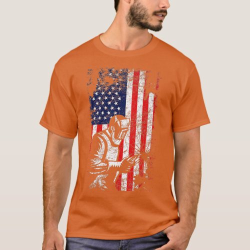 Welding  American Flag Welder Distressed Image Bac T_Shirt