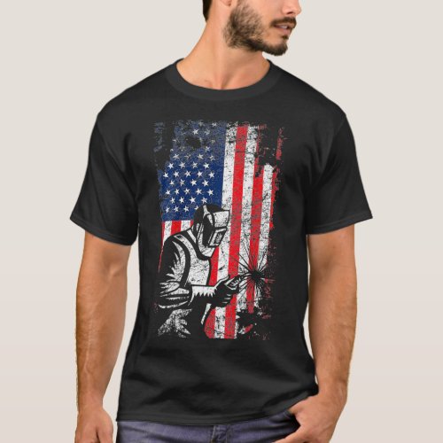 Welding American Flag Welder Fathers Day Design On T_Shirt