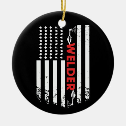 Welding _ American Welder Flag Ceramic Ornament