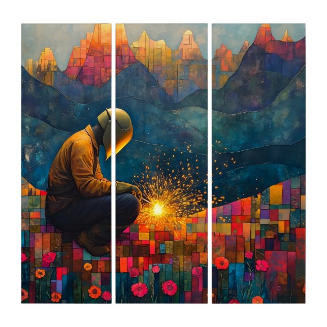Welding Art - Mountain Landscape with Sparks (Front)