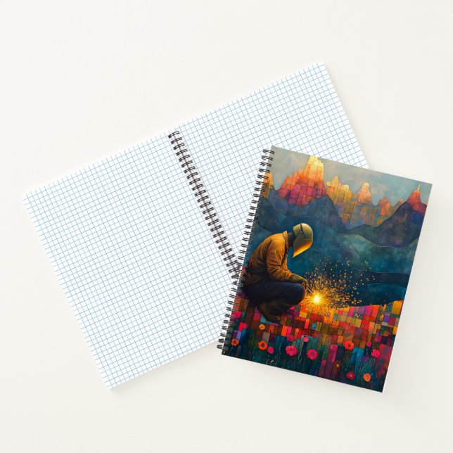Welding Art - Mountain Landscape with Sparks Notebook (Inside)