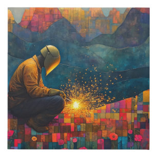 Welding Artist - Mountain Landscape with Sparks Faux Canvas Print