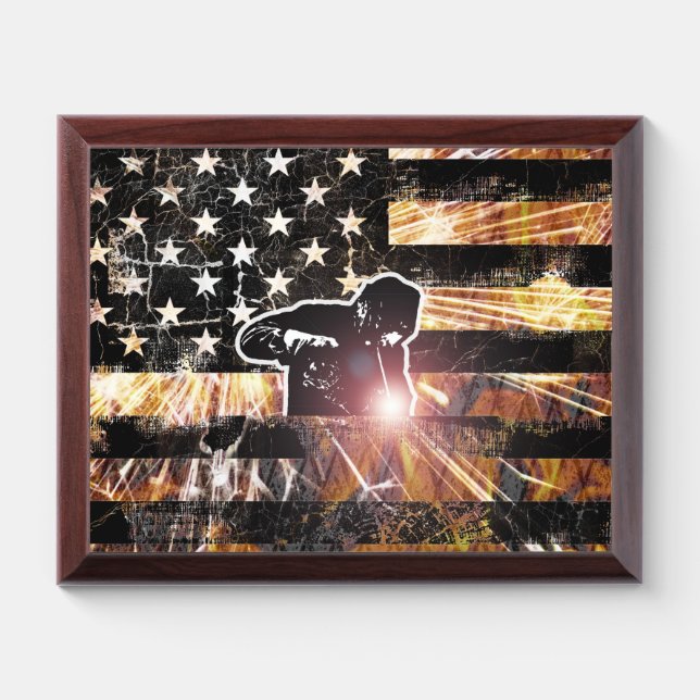 Welding Flag Sparks and Flames Award Plaque (Horizontal)