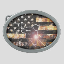 Welding Flag Sparks and Flames Belt Buckle