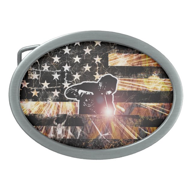 Welding Flag Sparks and Flames Belt Buckle (Front)