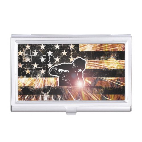 Welding Flag Sparks and Flames Business Card Case