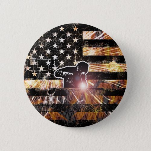 Welding Flag Sparks and Flames Button