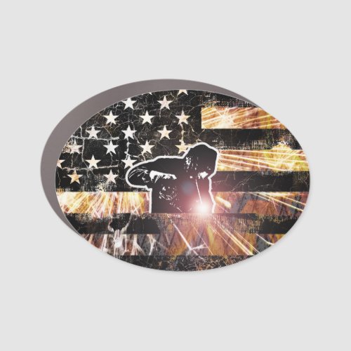 Welding Flag Sparks and Flames Car Magnet