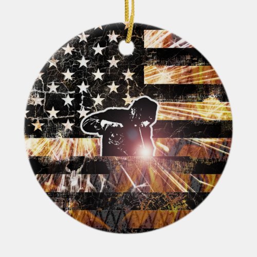 Welding Flag Sparks and Flames Ceramic Ornament