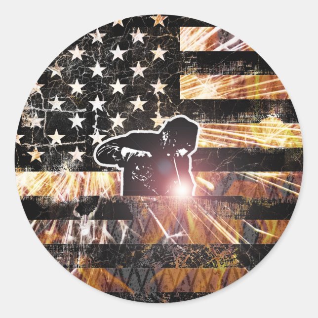Welding Flag Sparks and Flames Classic Round Sticker (Front)