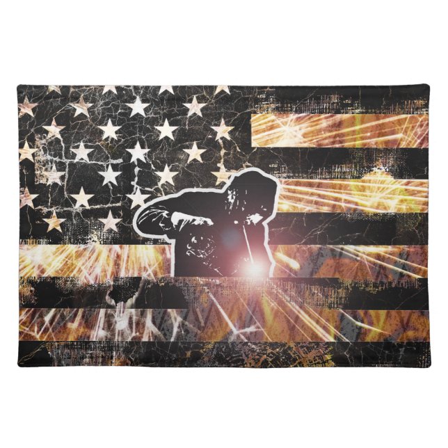 Welding Flag Sparks and Flames Cloth Placemat (Front)