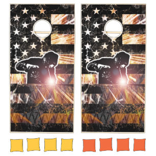 Welding Flag Sparks and Flames Cornhole Set