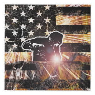 Welding Flag Sparks and Flames Faux Canvas Print