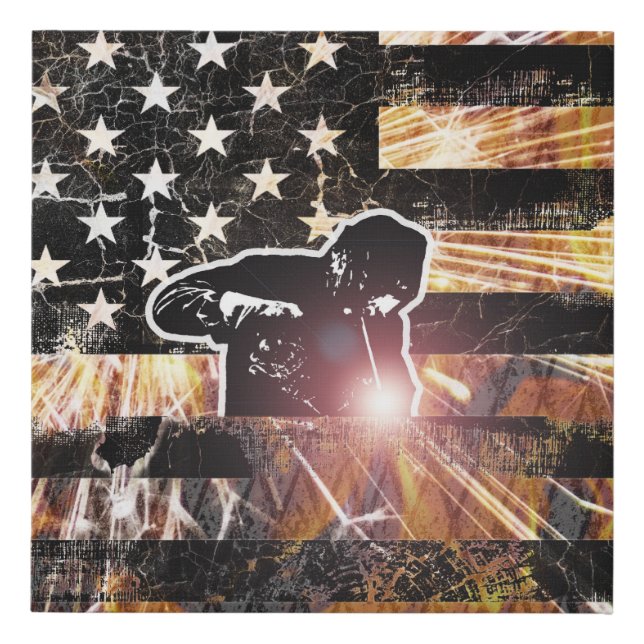 Welding Flag Sparks and Flames Faux Canvas Print (Front)