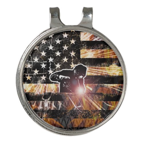 Welding Flag Sparks and Flames Golf Hat Clip