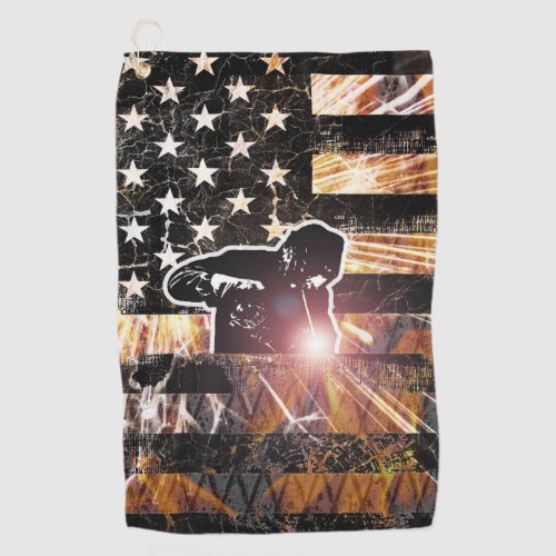 Welding Flag Sparks and Flames Golf Towel