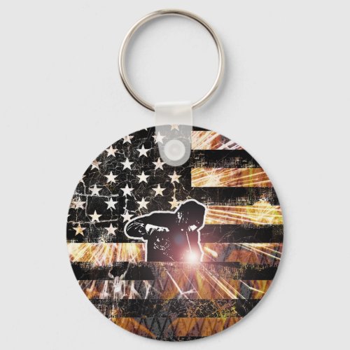 Welding Flag Sparks and Flames Keychain