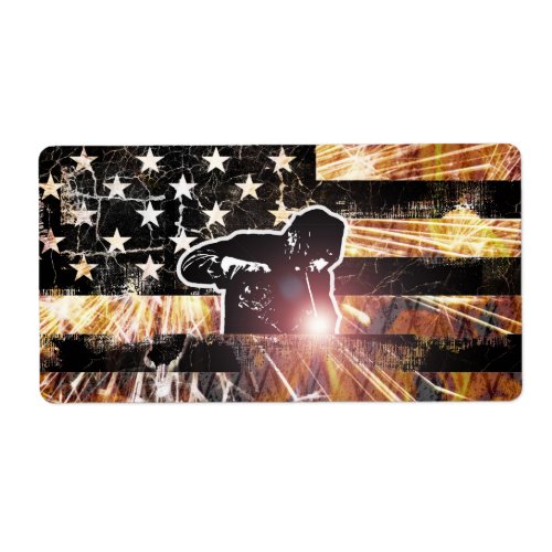 Welding Flag Sparks and Flames Label