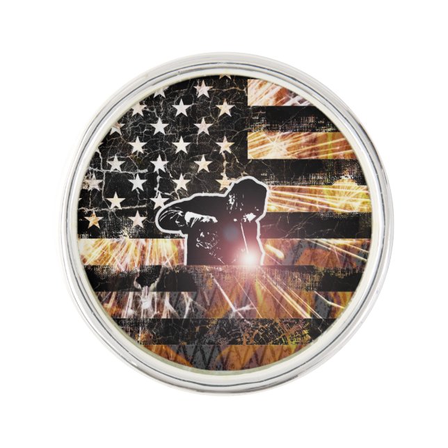 Welding Flag Sparks and Flames Lapel Pin (Front)