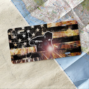 Welding Flag Sparks and Flames License Plate