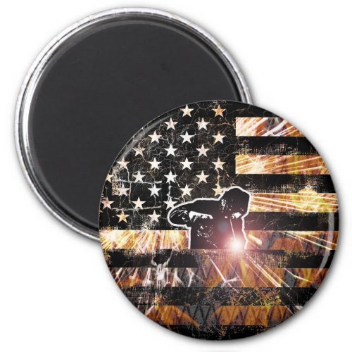 Welding Flag Sparks and Flames Magnet