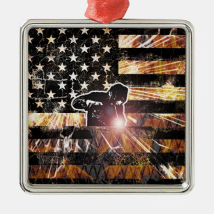 Welding Flag Sparks and Flames Metal Ornament