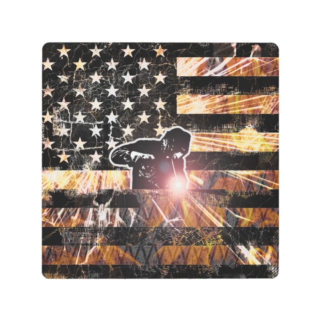 Welding Flag Sparks and Flames Metal Print (Front)