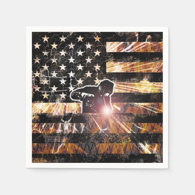 Welding Flag Sparks and Flames Napkins (Front)