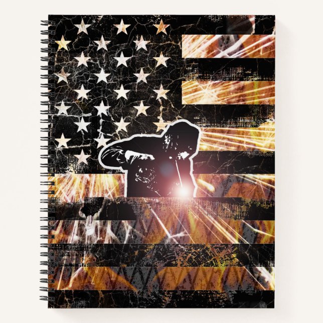 Welding Flag Sparks and Flames Notebook (Front)