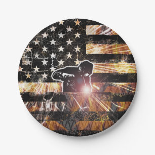 Welding Flag Sparks and Flames Paper Plates