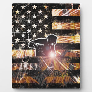 Welding Flag Sparks and Flames Plaque