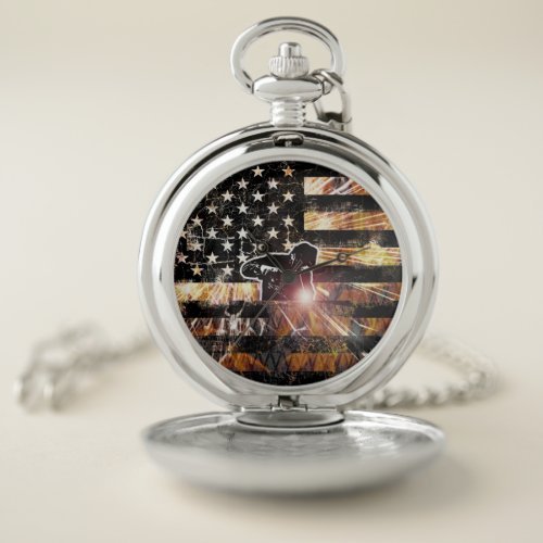 Welding Flag Sparks and Flames Pocket Watch