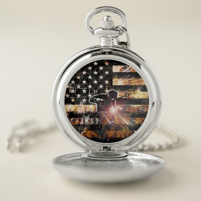 Welding Flag Sparks and Flames Pocket Watch (Inside)