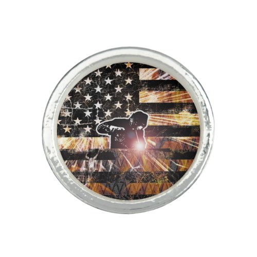 Welding Flag Sparks and Flames Ring