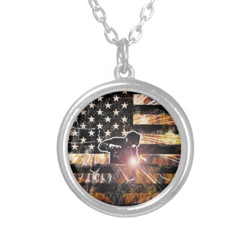 Welding Flag Sparks and Flames Silver Plated Necklace