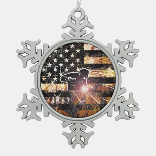 Welding Flag Sparks and Flames Snowflake Pewter Christmas Ornament