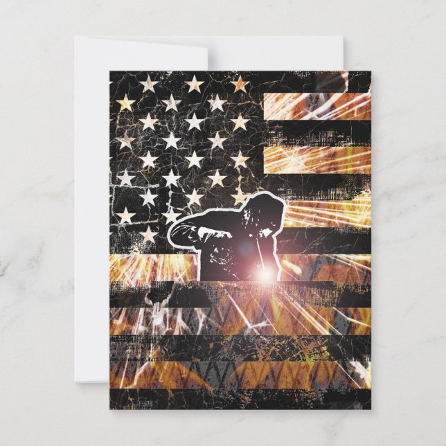 Welding Flag Sparks and Flames Thank You Card (Front)