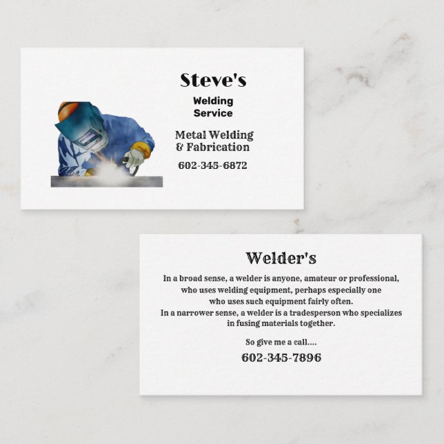 Welding Service Metal Welding & Fabrication Business Card (Front/Back)