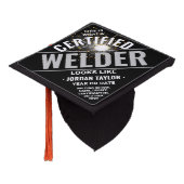 Welding Torch & Sparks Certified Welder Black Graduation Cap Topper (Angled)