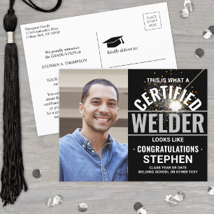 Welding Torch & Sparks Certified Welder Graduation Announcement Postcard