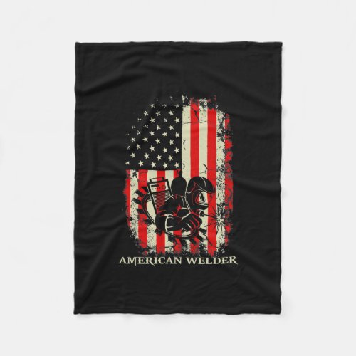 Welding Vintage Distressed American Flag Fleece Blanket